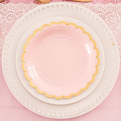 TALERZYKI papierowe z metalizowanym brzegiem 6szt RÓŻOWE