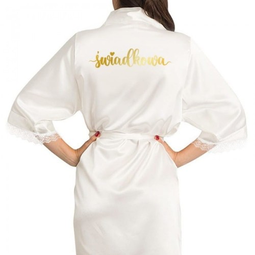 SZLAFROK satynowy biały ze złotym napisem Świadkowa