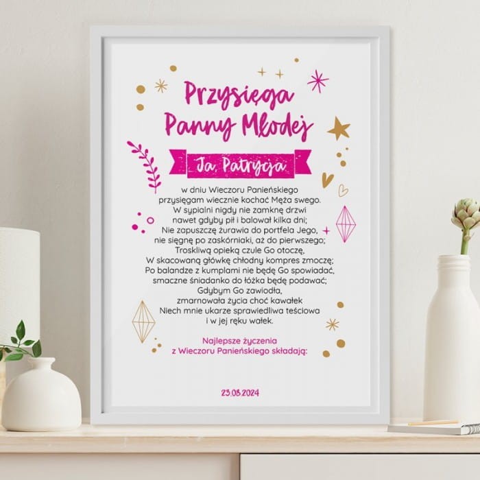 PLAKAT na wpisy dziewczyn Przysięga Młodej Mężatki 50x70 Z IMIENIEM