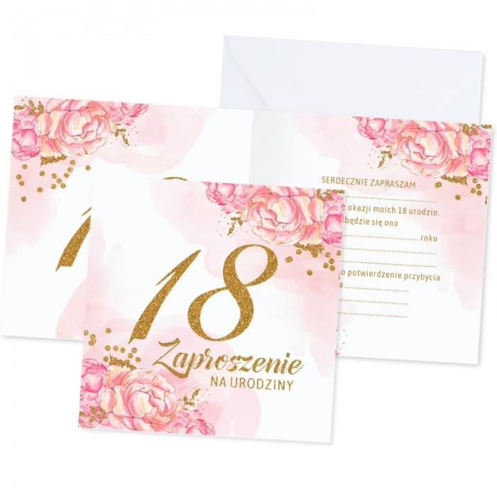ZAPROSZENIA na 18 urodziny Glittery Gold and Pink 10szt