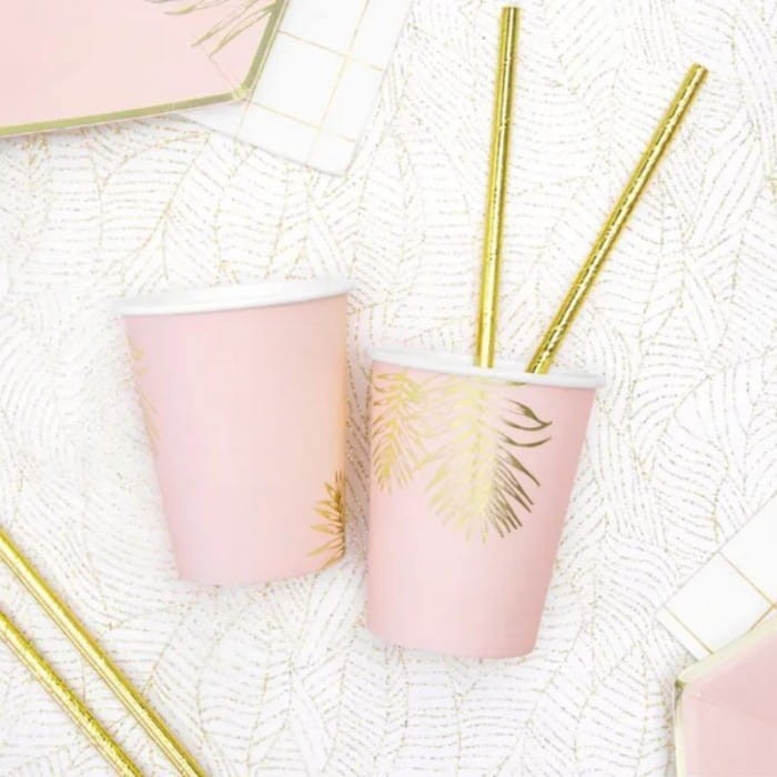 KUBECZKI papierowe jasnoróżowe Złote Liście 6szt