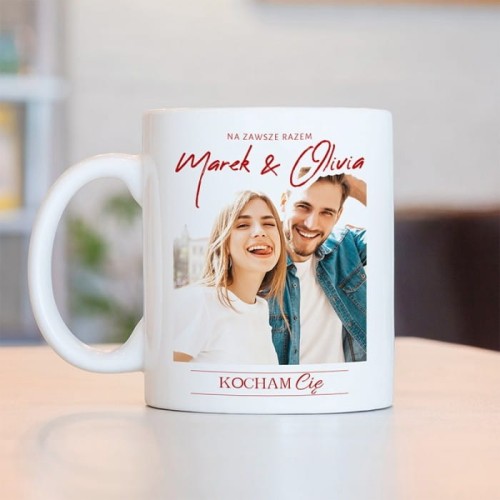 KUBEK ceramiczny walentynkowy ze zdjęciem pary prezent dla drugiej połówki