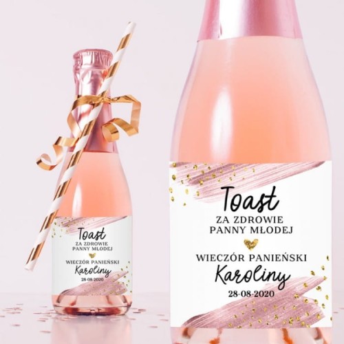 ETYKIETY na Mini Szampany personalizowane Toast za zdrowie Panny Młodej 10szt