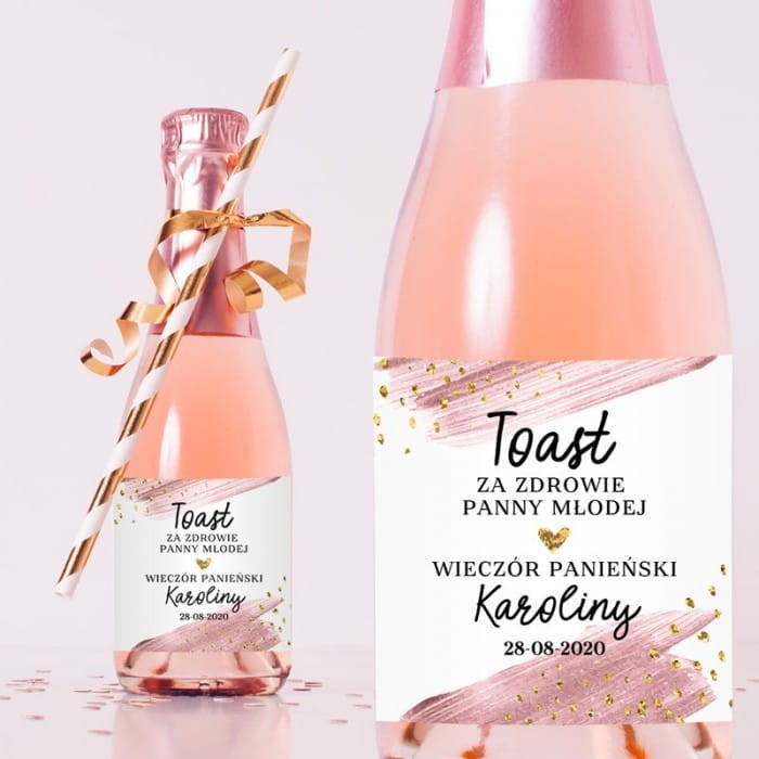 ETYKIETY na Mini Szampany personalizowane Toast za zdrowie Panny Młodej 10szt