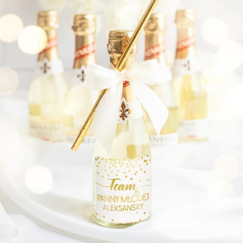 MINI SZAMPAN podziękowanie na panieński Team Panny Młodej (etykieta, wstążka)