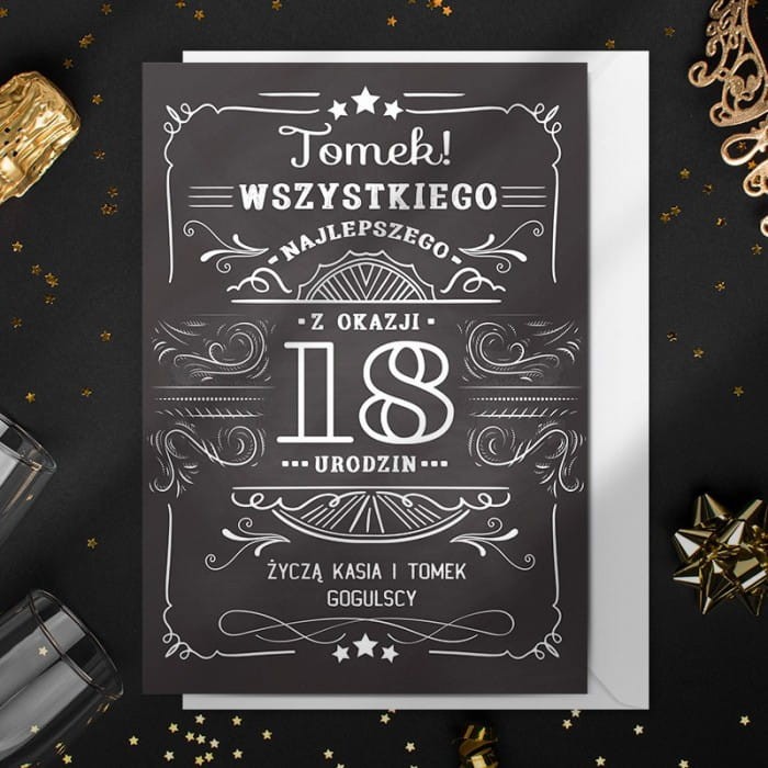 KARTKA na 18 dla chłopaka w stylu retro Życzenia urodzinowe