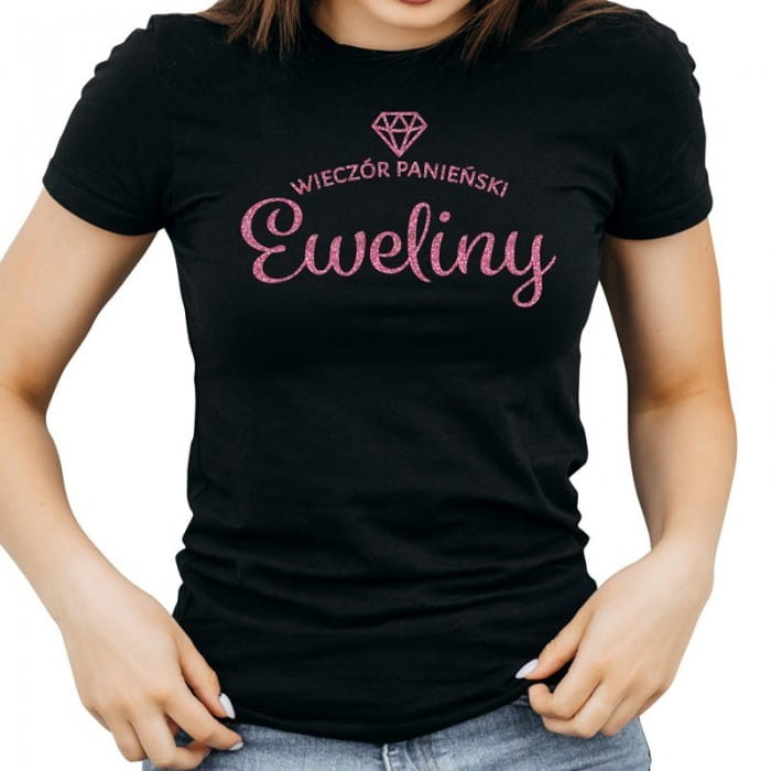 T-shirt czarny z napisem Wieczór Panieński + imię panny młodej