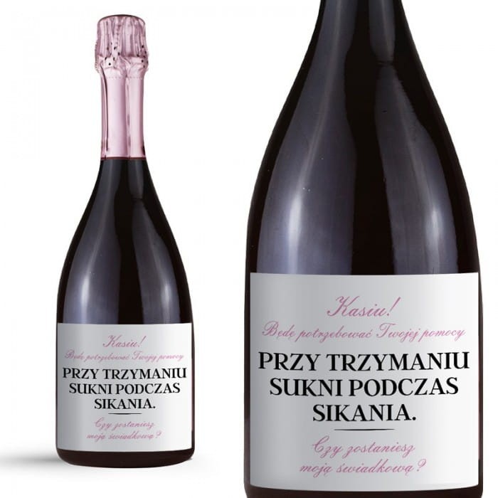 ETYKIETA na szampana Zabawne pytanie prośba do świadkowej