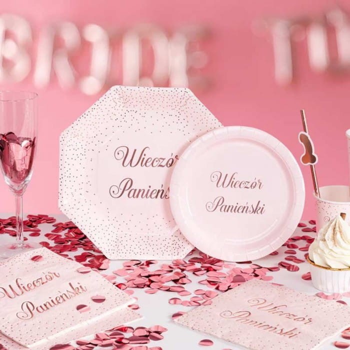 TALERZYKI papierowe z napisem Wieczór Panieński Rose Gold 6szt.