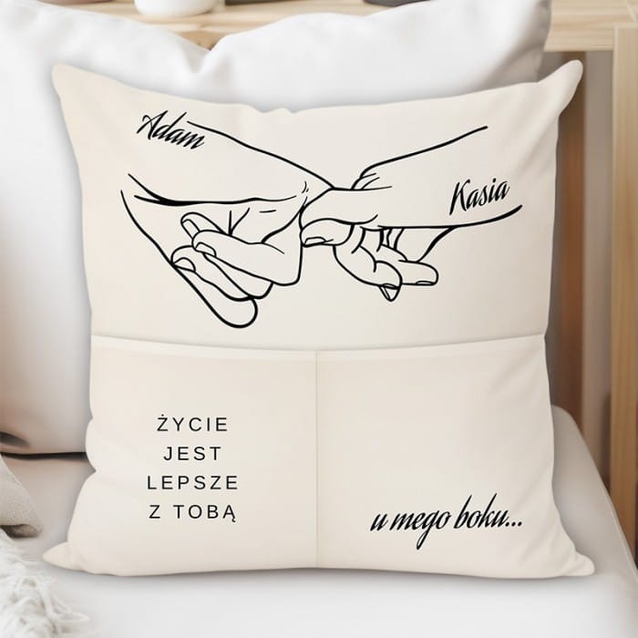 PODUSZKA z kieszeniami walentynkowy prezent dla pary personalizowany