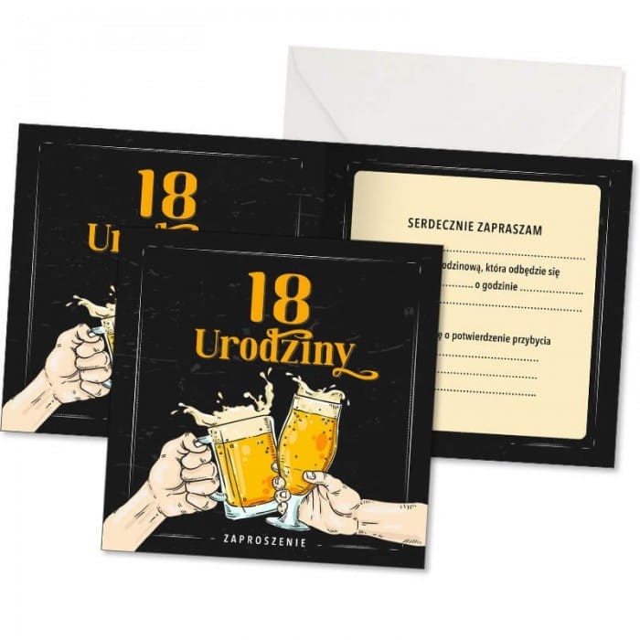 ZAPROSZENIA uniwersalne na 18 urodziny Beer Party 10szt