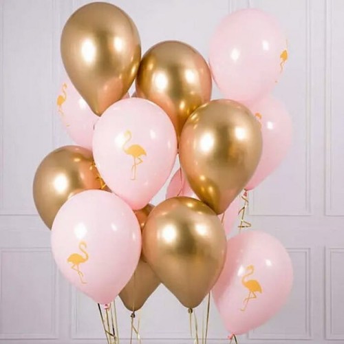 BALONY Złoty Flaming 27cm 6szt JASNORÓŻOWE