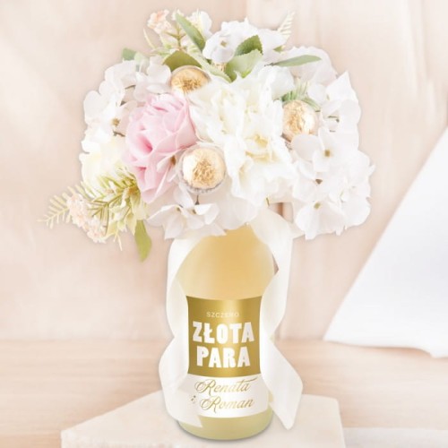 BUKIET z szampanem oryginalny prezent dla Pary Młodej