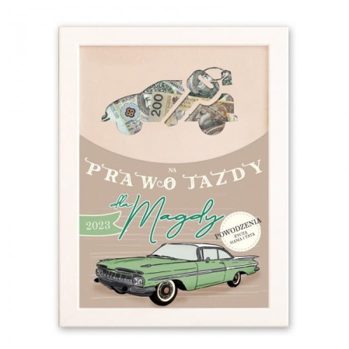 PLAKAT na pieniądze Prezent z okazji 18 urodzin Kasa na prawko