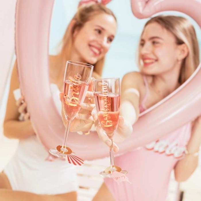 NAKLEJKI na kieliszki połyskujące różowe złoto Bride & Bridesmaid 6szt.