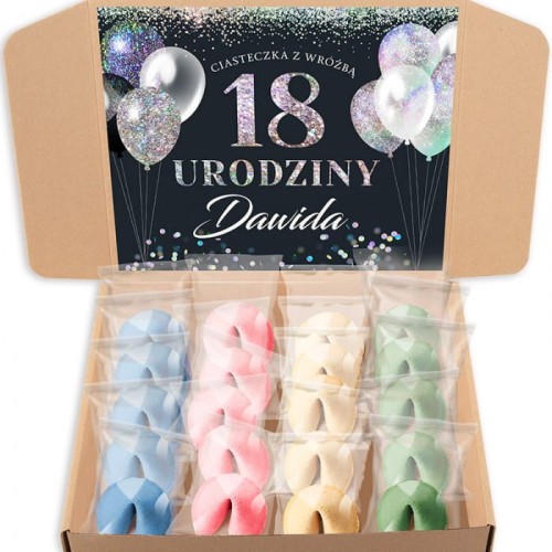 ZESTAW kolorowe ciasteczka z wróżbą pomysłowy prezent na 18 urodziny