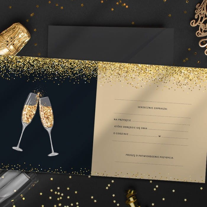 ZAPROSZENIA na 18 urodziny Złoto & Czerń 10szt