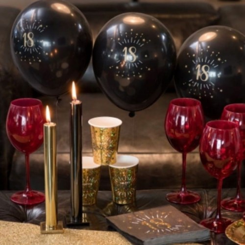 BALONY czarne ze złotym zdobieniem na 18 urodziny 8szt