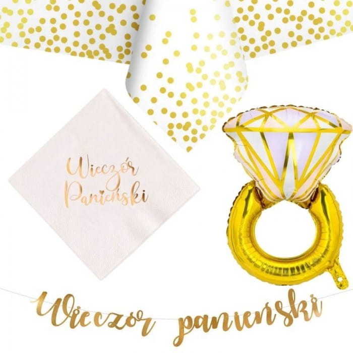 ZESTAW dekoracyjny na wieczór panieński sala i stół Złote akcenty