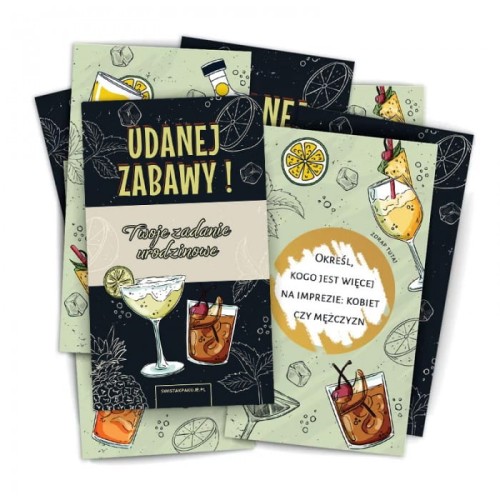 ZDRAPKI z zadaniami dla gości Zabawa na urodziny dorosłych 20szt