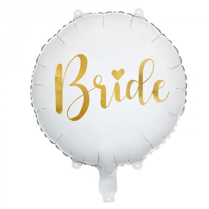 Balon foliowy biały ze złotym napisem Bride