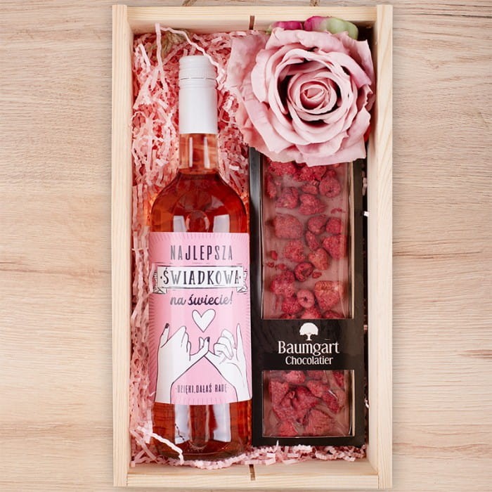 ZESTAW skrzynia z winem wyjątkowe podziękowanie dla świadkowej