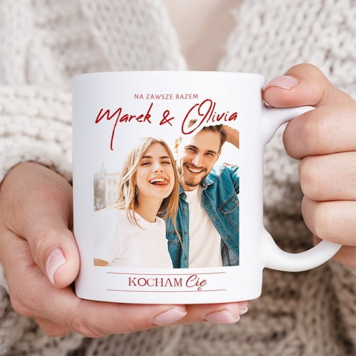 KUBEK ceramiczny walentynkowy ze zdjęciem pary prezent dla drugiej połówki
