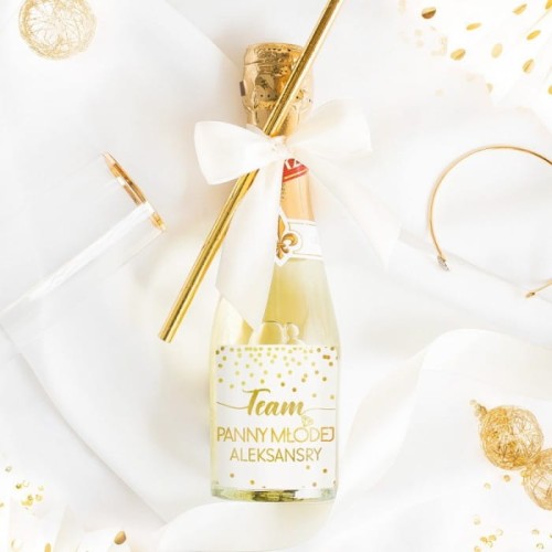 MINI SZAMPAN podziękowanie na panieński Team Panny Młodej (etykieta, wstążka)