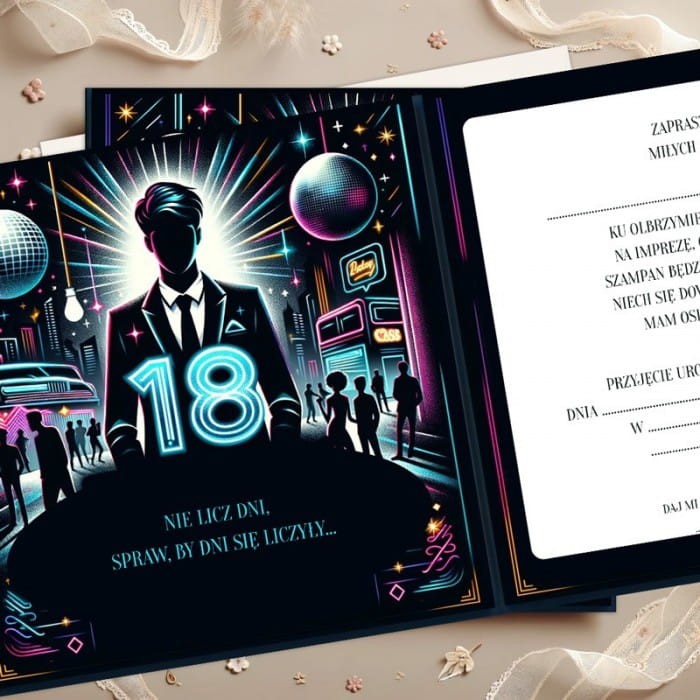 ZAPROSZENIA na 18tke chłopaka do wypisania 10szt (+koperty)