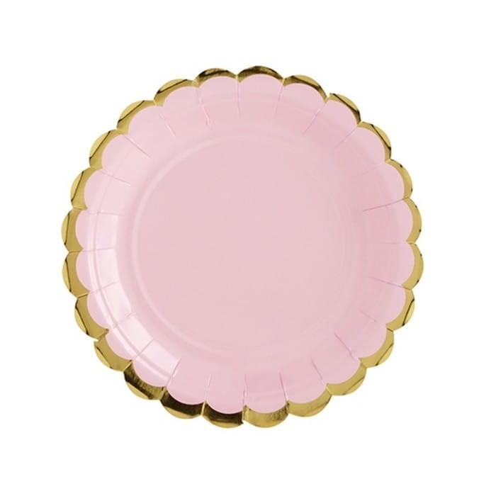 TALERZYKI papierowe z metalizowanym brzegiem 6szt RÓŻOWE