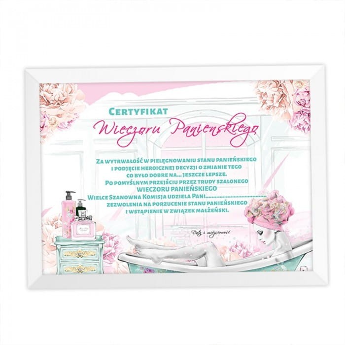 CERTYFIKAT Wieczoru Panieńskiego w ramce Panna Młoda