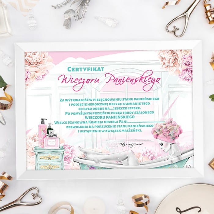 CERTYFIKAT Wieczoru Panieńskiego w ramce Panna Młoda