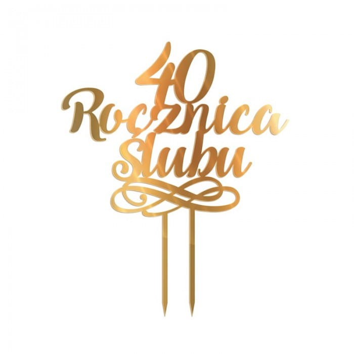 TOPPER na tort lustrzany złoty akryl z liczbą Rocznicy Ślubu