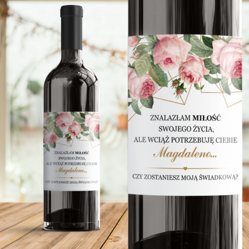 ETYKIETA na Wino Czy zostaniesz Moją Świadkową? Geometric Rose Personalizowana
