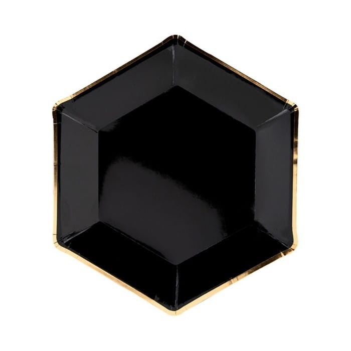 TALERZYKI papierowe Hexagon 6szt 23cm CZARNO-ZŁOTE