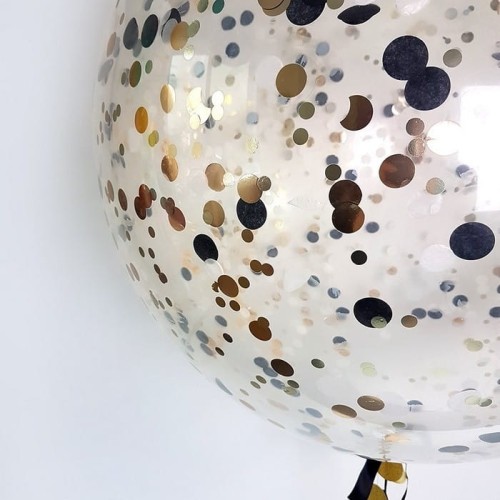 BALON GIGANT Złote Konfetti kółka Ø1m