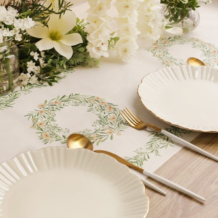 BIEŻNIK obrus na stół z motywem listków Greenery 40cm x 5m