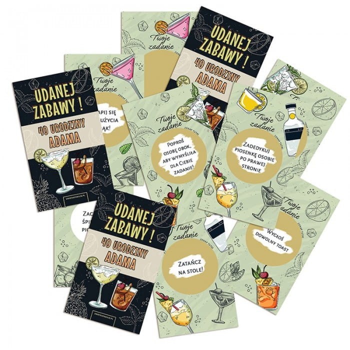 ZDRAPKI na imprezę karty z zadaniami personalizowane 20szt