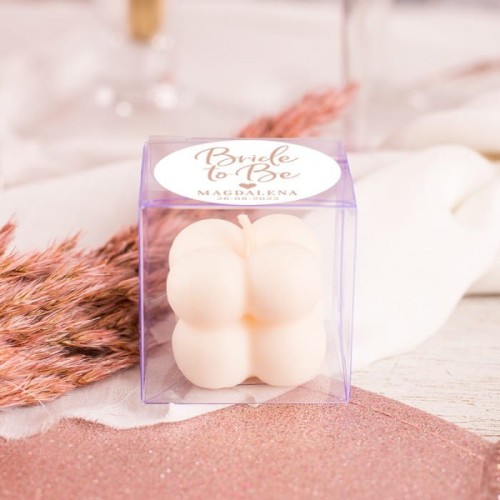 ŚWIECZKI sojowe mini bubble na panieński Bride to Be (pudełka, etykiety) 10szt