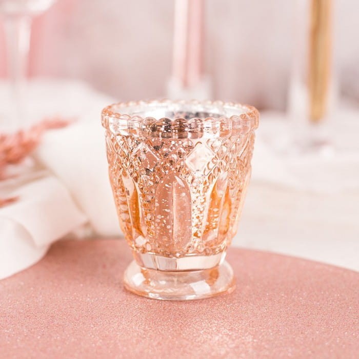 ŚWIECZNIKI szklane w kolorze różowego złota dekoracja na panieński 4szt