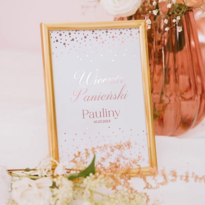 TABLICZKA Rezerwacja na stolik Rose Gold (+ złota ramka)