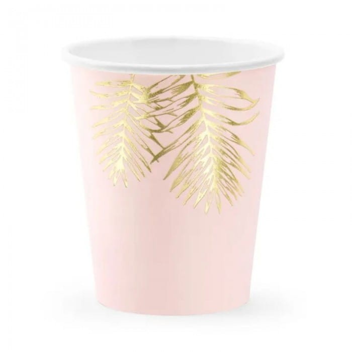 KUBECZKI papierowe jasnoróżowe Złote Liście 6szt