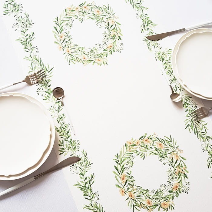 BIEŻNIK obrus na stół z motywem listków Greenery 40cm x 5m