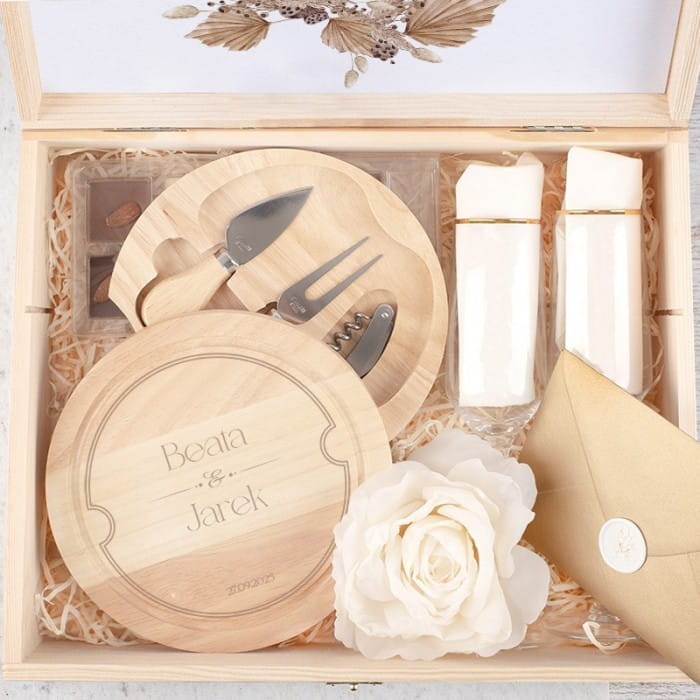 Prezent ślubny dla Młodej Pary w drewnianej skrzyni MEGA ZESTAW!