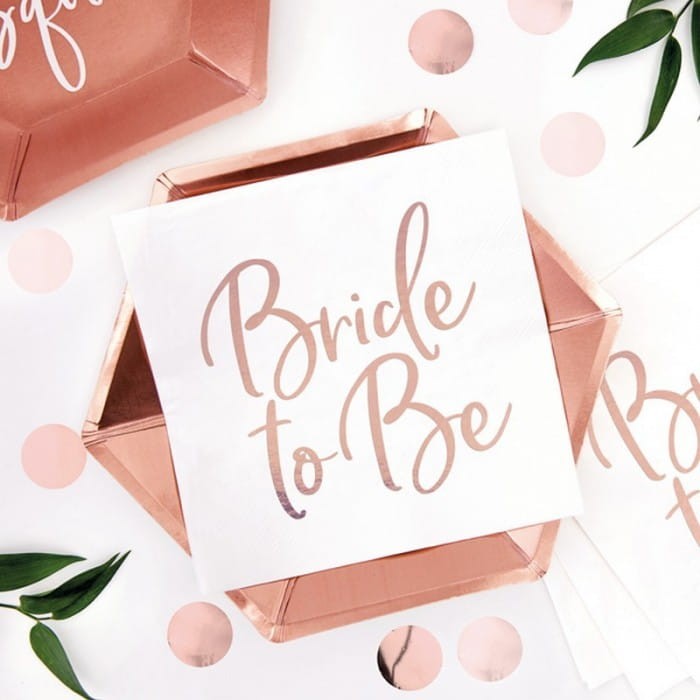 SERWETKI z błyszczącym napisem Bride to Be ROSEGOLD
