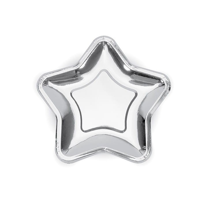 TALERZYKI papierowe metalizowane Gwiazdka 6szt SREBRNE