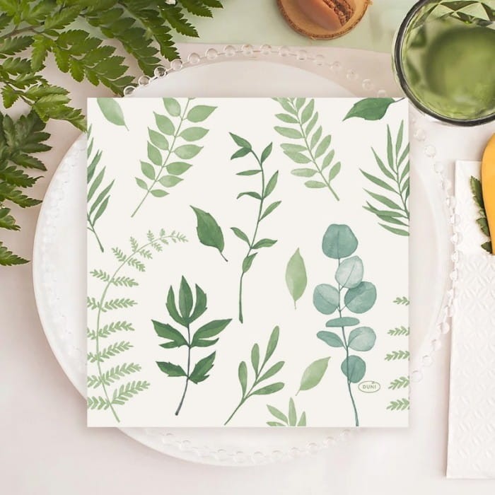 ZESTAW Dekoracji Stołu na imprezę Serwetki kieszonki bieżnik Zielone Listki