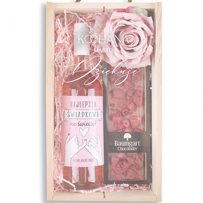 ZESTAW skrzynia z winem wyjątkowe podziękowanie dla świadkowej