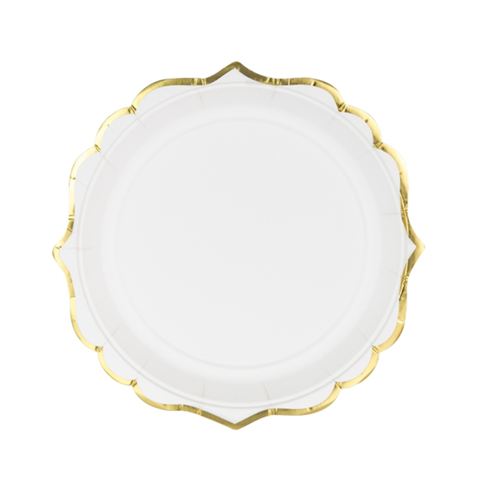 TALERZYKI ozdobne z metalizowanym brzegiem 6szt BIAŁE
