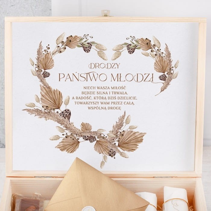 Prezent ślubny dla Młodej Pary w drewnianej skrzyni MEGA ZESTAW!